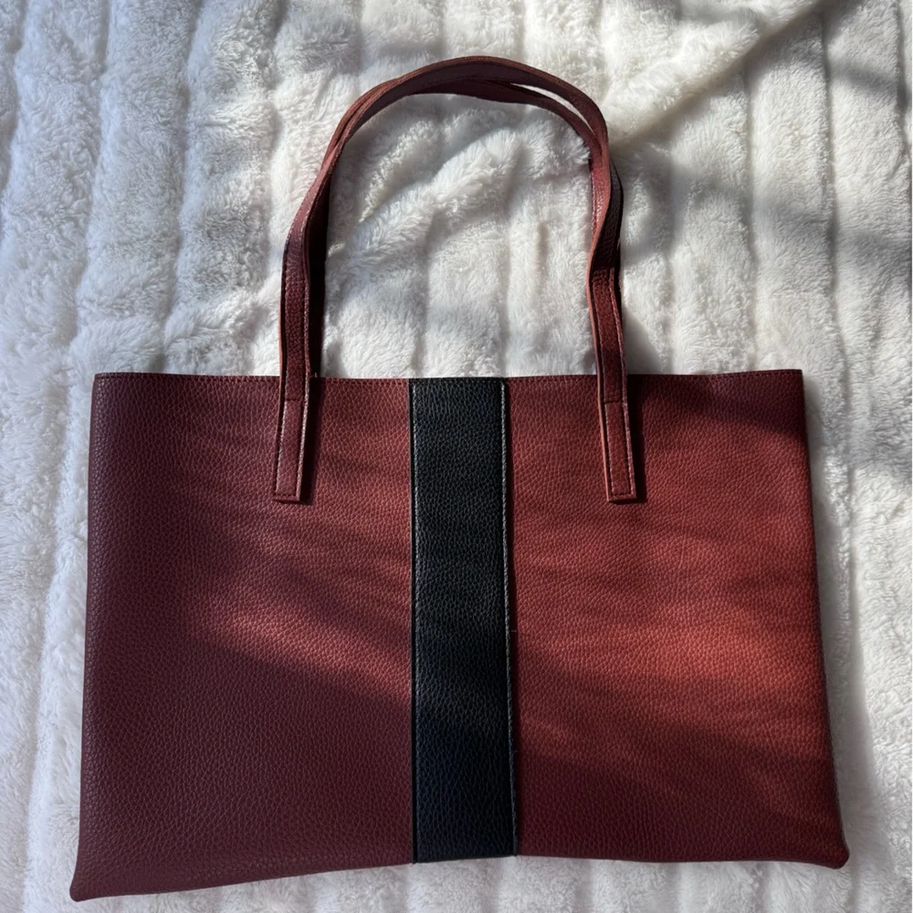 Vince Camuto Luck Tote Shoulder Bag Laptop Tablet Dark Cognac Brown w/ Black